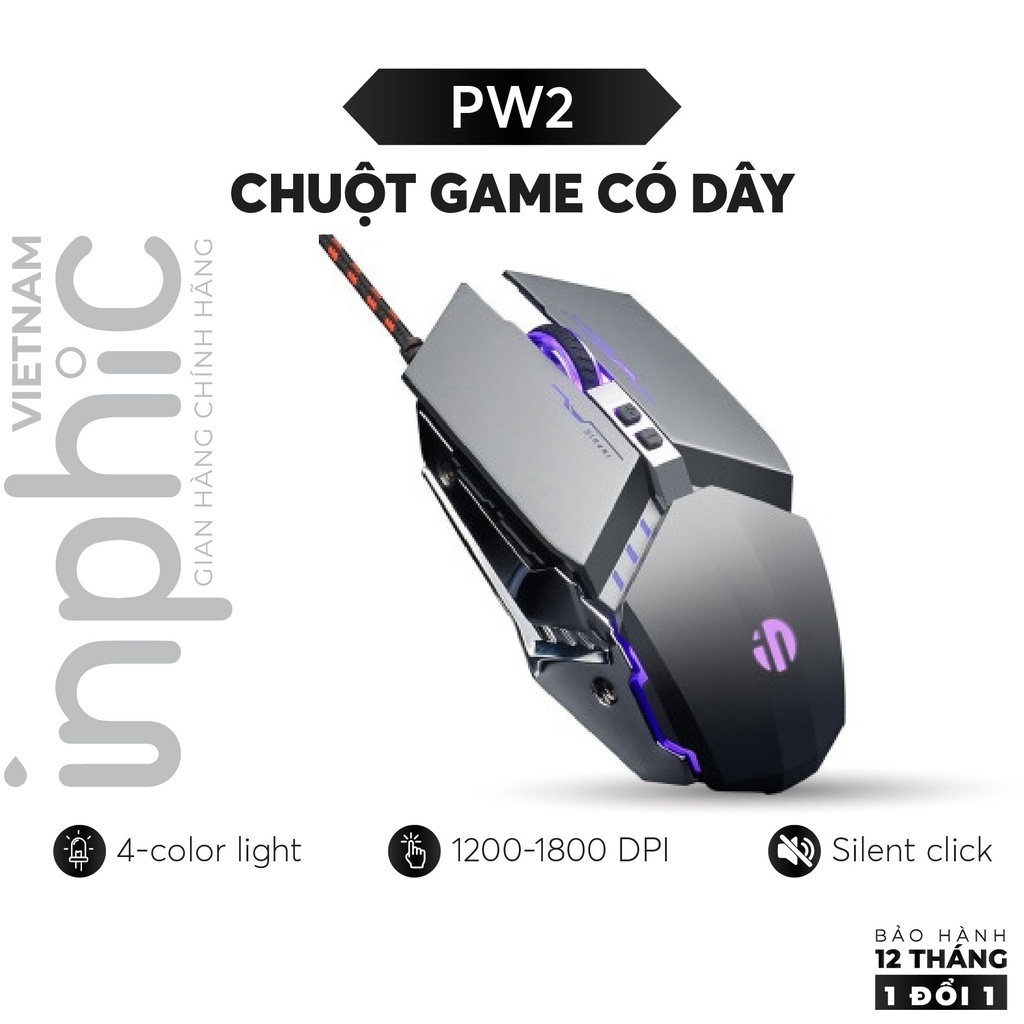 Chuột Chơi Game Inphic PW2 dây USB Với Đèn Nền RGB Tiện Dụng Chuột LED 4800 DPI Cho máy tính laptop Chính Hãng