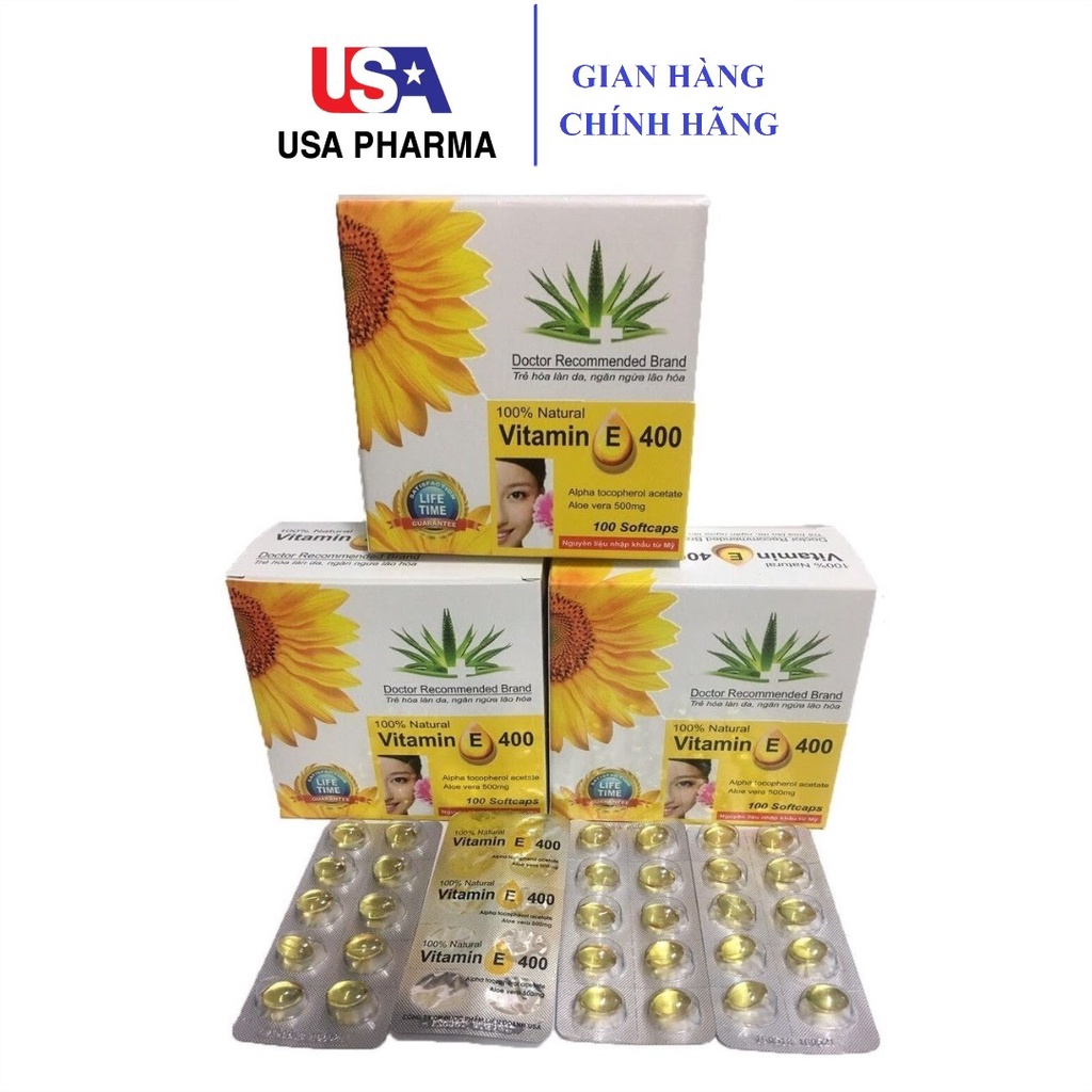 Vitamin E400 kèm Tinh chất Nha Đam - Giúp sáng và đẹp da (Hộp 100 viên)