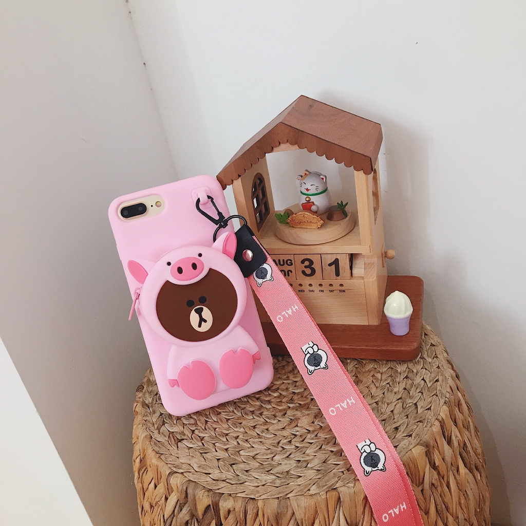 Ốp Điện Thoại Có Túi Đựng Tiền Xu Hình Chú Heo Xinh Xắn Kèm Dây Đeo Dành Cho Iphone 11pro Max Xs Max Xr 7plus | BigBuy360 - bigbuy360.vn