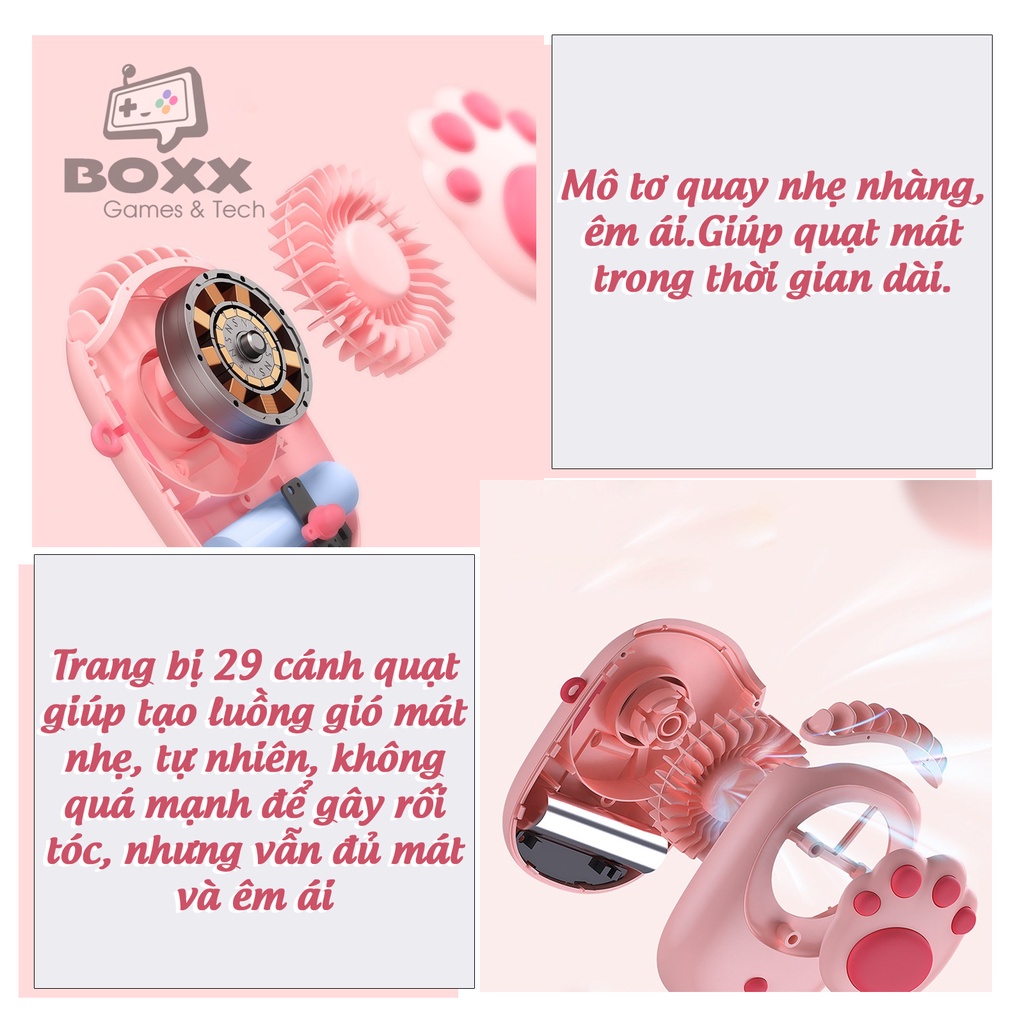 Quạt đeo cổ mini 3 chức năng màu hồng