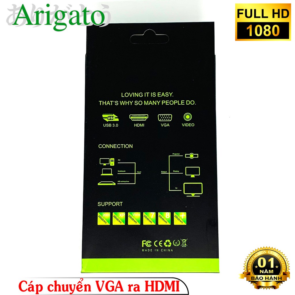Cáp chuyển đổi từ VGA sang HDMI có âm thanh hình ảnh chất lượng Full HD 1080P  TTBO COMPUTER
