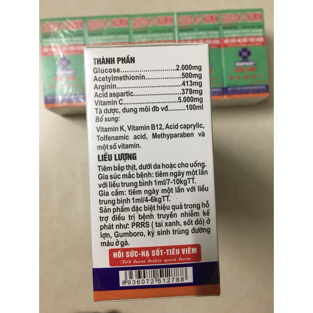 1 lọ GLUCO K C NAMIN HỒI SỨC HẠ SỐT TIÊU VIÊM cho vật nuôi