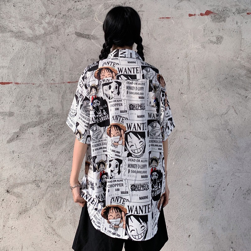 Áo sơ mi cộc tay unisex cá tính phom to vải thô mềm họa tiết hoạt hình ONE PIECE truyện tranh C74 | BigBuy360 - bigbuy360.vn