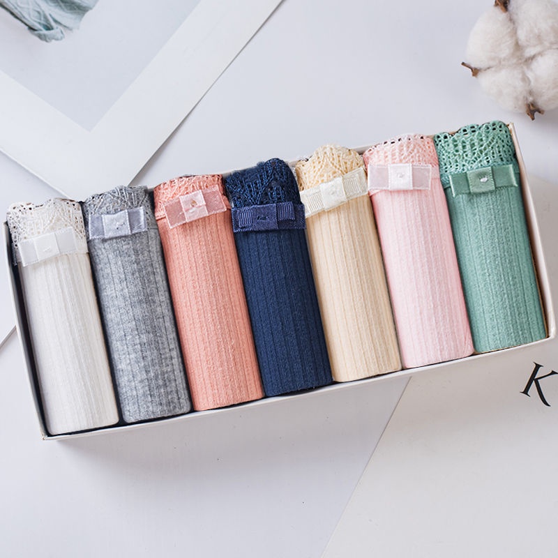 Bộ 7 Quần Lót Cotton Kháng Khuẩn Lưng Vừa Phối Ren Thoáng Khí Cho Nữ Sinh