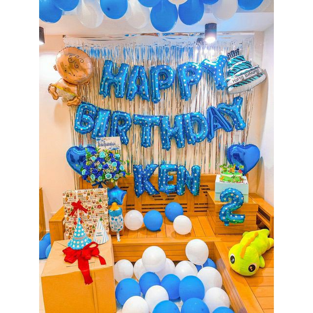 [ Khuyến Mại ] Set bong bóng Sinh Nhật Happy Birthday Cho Bé Trai + Bé Gái 1 tuổi tặng đủ đồ phụ kiện bơm+ băng keo CB09