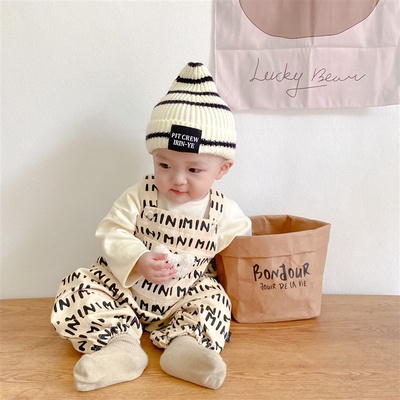 Áo Liền Quần Họa Tiết Sọc In Chữ Phong Cách Mới Dành Cho Bé Trai Gái Sơ Sinh