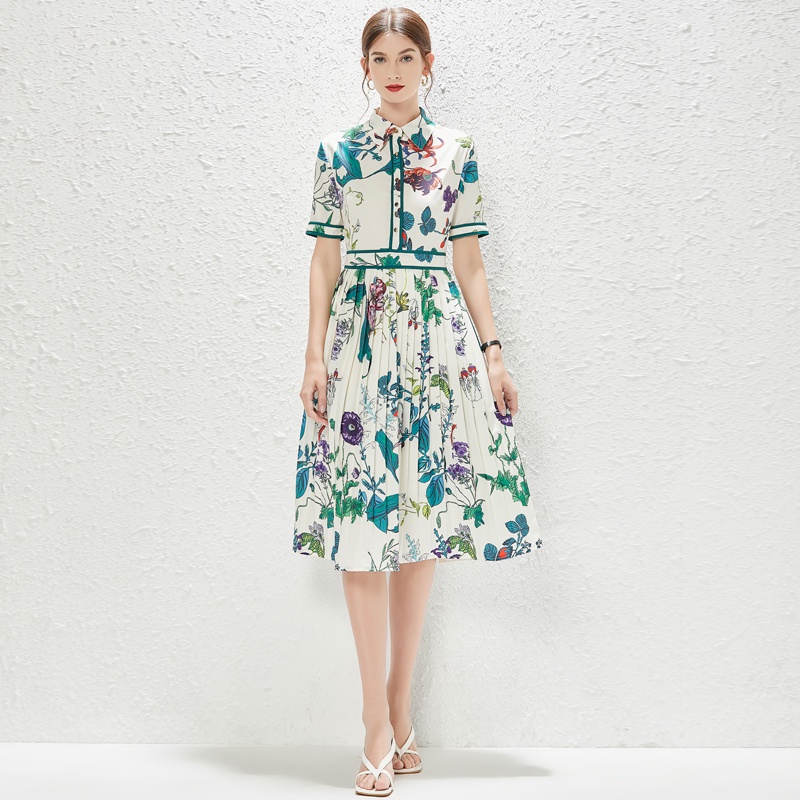 Đầm Midi Chữ A Xếp Ly In Họa Tiết Ngọt Ngào Chất Lượng Cao Thời Trang Cho Nữ