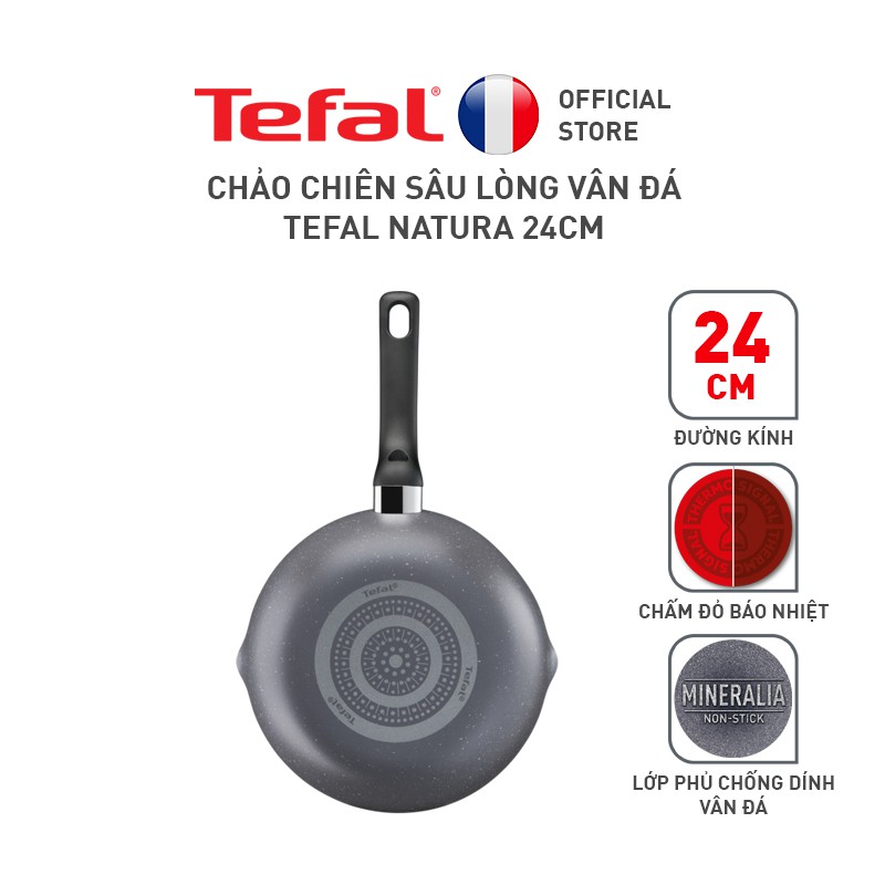 [Mã LIFEHL1505 giảm 12% đơn 250K] Chảo chiên sâu lòng vân đá Tefal Natura B2266495 24cm