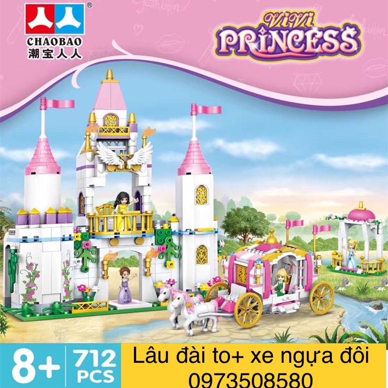 Lego con gái 712 miếng ghép lắp ghép lâu đài to+xe ngựa hoàng gia