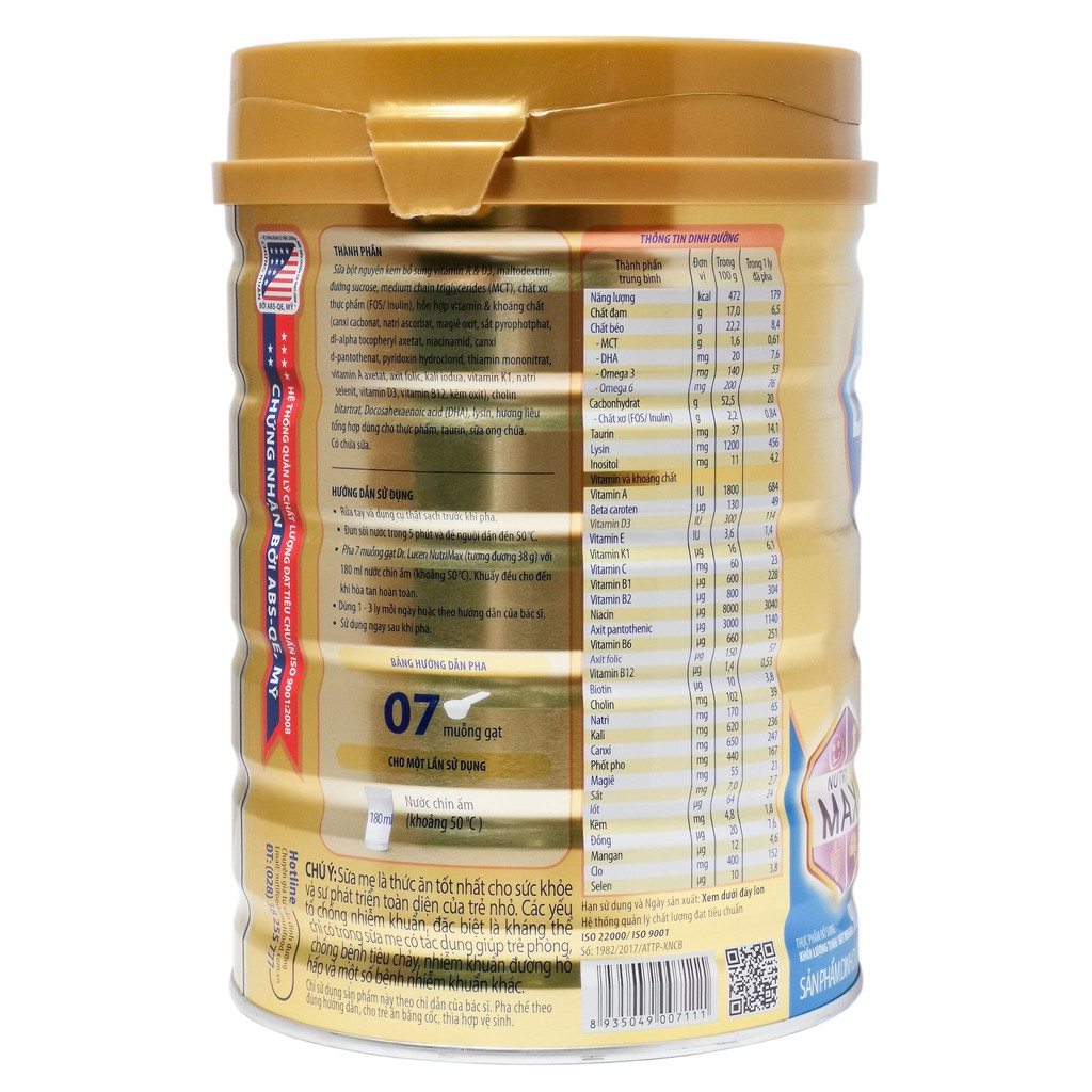 [CHÍNH HÃNG] Sữa Bột Nutifood Dr.Lucen Nutri Max Hộp 900g (Dinh dưỡng đặc chế cho trẻ GẦY &amp; BIẾNG ĂN)