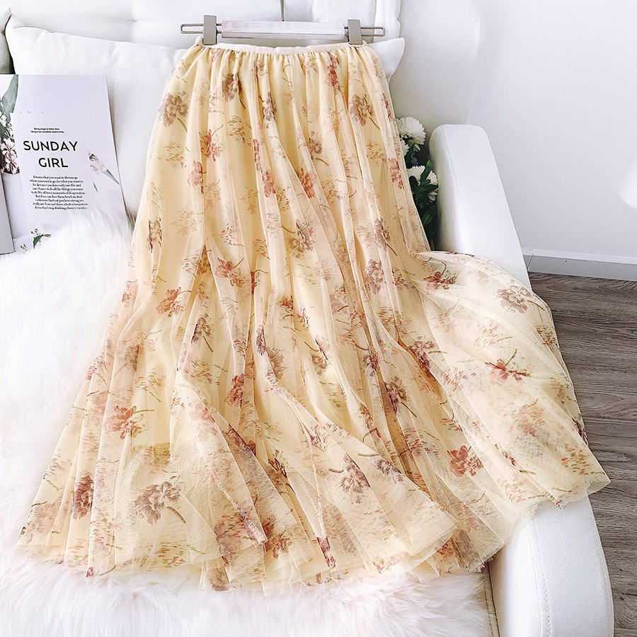 Chân váy xếp ly, chân váy lưới dài in hoa cổ tích siêu xinh VD0038 | BigBuy360 - bigbuy360.vn