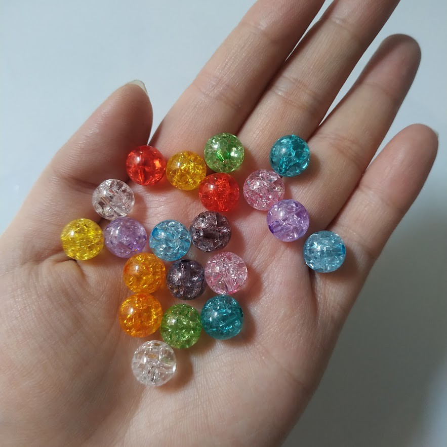 50gr hạt cườm nhựa nứt  nhiều màu 8mm và 10mm - Nguyên liệu làm vòng tay, handmade