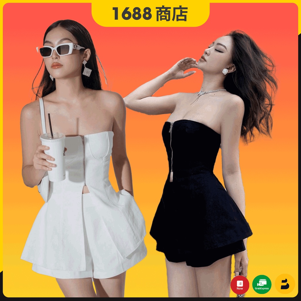 Set quần short + áo ống form dài dây kéo sang chảnh