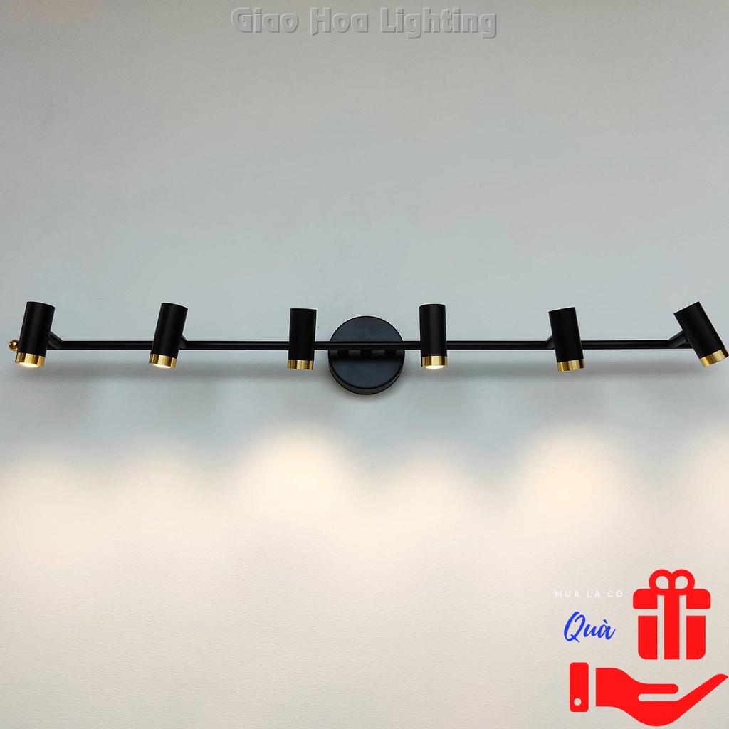 Đèn soi tranh, trang trí chiếu rọi hắt gương Led khổ cỡ lớn treo gắn tường phòng khách màu đen 6 bóng hiện đại GH6028/6