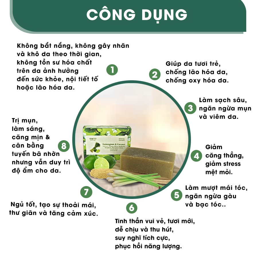 Xà phòng Handmade / Xà phòng tinh dầu sả Chanh Tây Ấn, 100% tinh dầu nguyên chất nhập khẩu Pháp