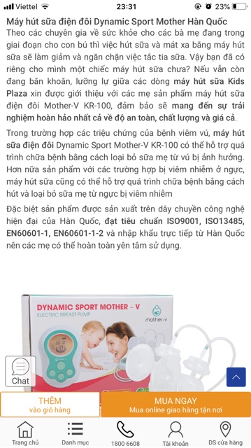 PASS MÁY HÚT SỮA ĐIỆN ĐÔI MOTHER - V CỰC ÊM