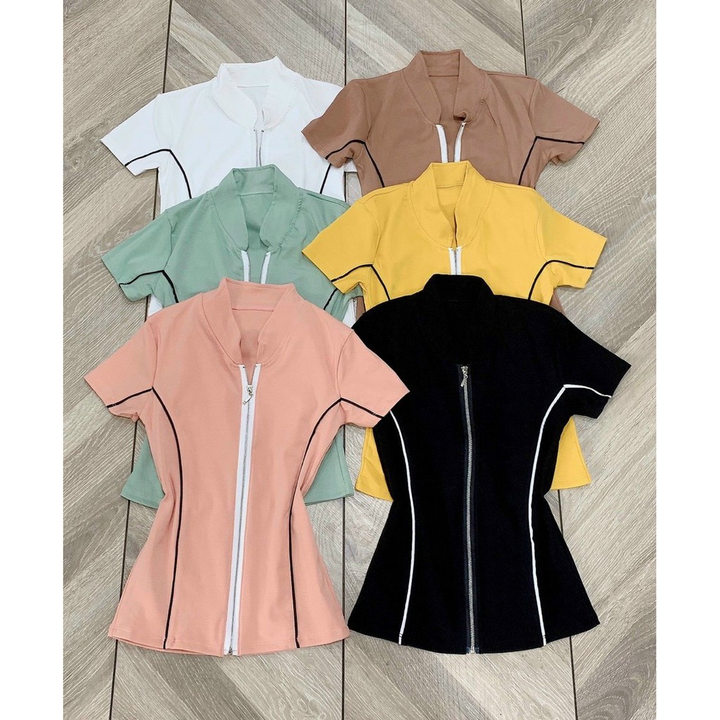 [SIÊU RẺ]Áo thun borip dây kéo viền thân tay ngắn co dãn NG272210