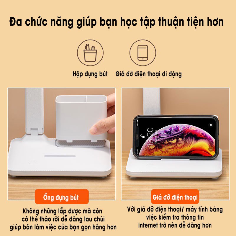 Đèn học tích điện WhitePro 3 màu ánh sáng, điều chỉnh mức độ sáng chống cận bảo vệ thị lực