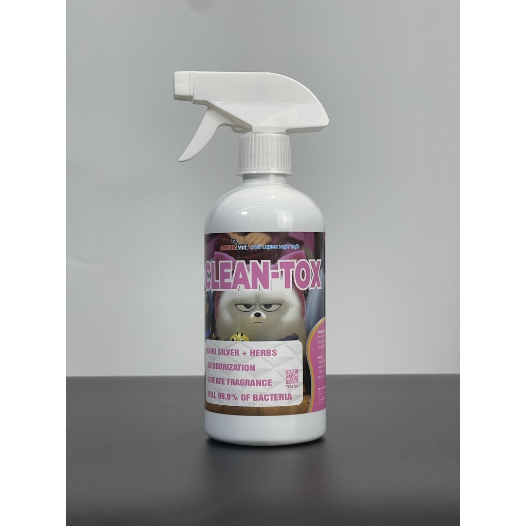 Xịt mùi hôi chó mèo Clean Tox giúp môi trường sạch sẽ thơm mát chai 500ml từ AMITAVET giúp thú cưng khỏe mạnh