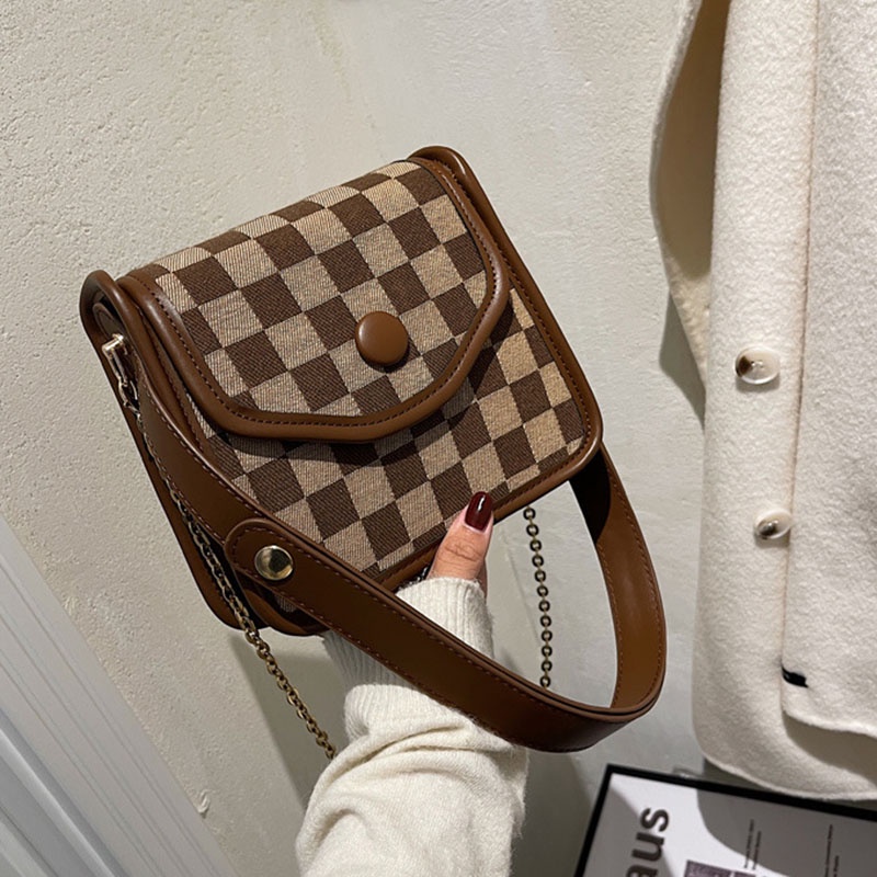 Túi đeo vai IELGY họa tiết kẻ sọc/ nhám phong cách cổ điển thời trang cho nữ