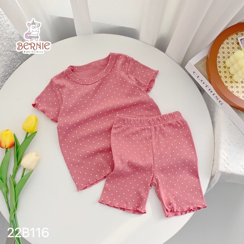_Bộ cotton bèo chấm bi cho bé gái 7 đến 17kg