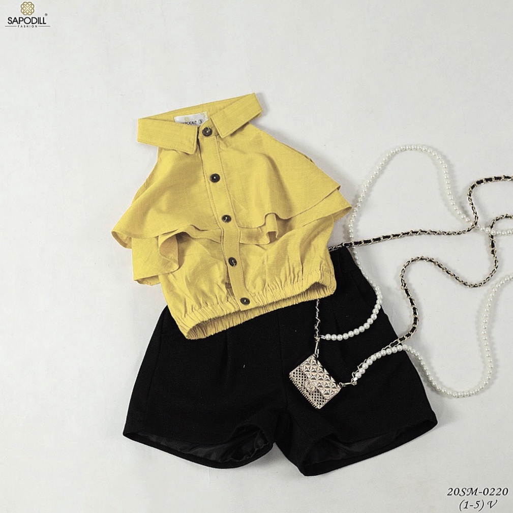 Bộ hè bé gái cổ sơ mi giả yếm 2 lớp, Bộ cổ yếm cách điệu cá tính cho bé gái