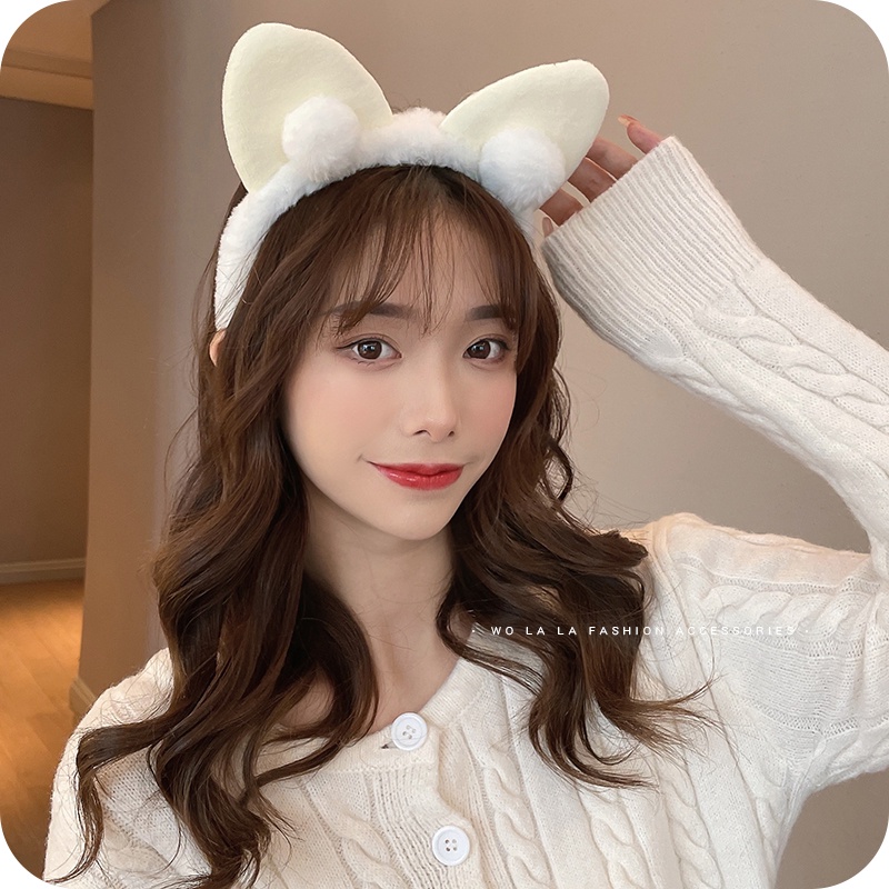 Băng Đô Tai Mèo Vải Cotton Dễ Thương Phong Cách Hàn Quốc