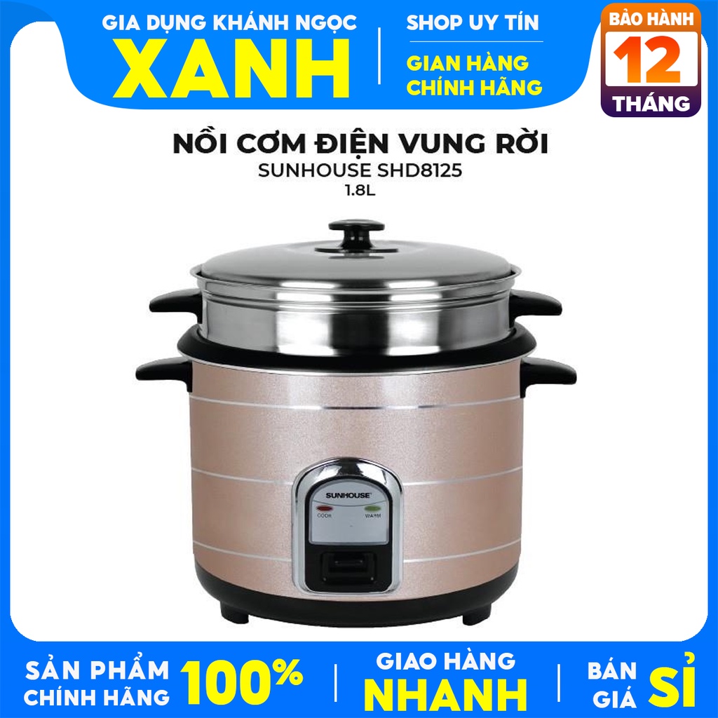 Nồi cơm điện Sunhouse 1.8 lít SHD8125 - hàng chính hãng ,Lòng nồi dày 0,8 mm làm bằng hợp kim nhôm dày bền