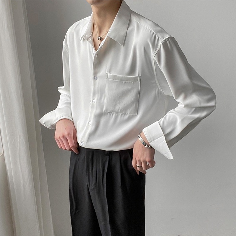 Áo Sơ Mi Tay Dài Dáng Rộng Màu Trơn Thời Trang Công Sở Hàn Quốc Cho Nam