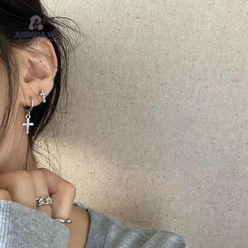 ✨✨Bông Tai Hình Chữ Thập Đính Đá Thời Trang Cho Nữ