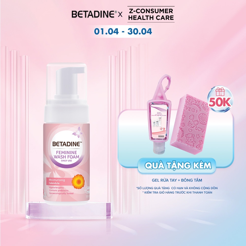 Bọt vệ sinh phụ nữ Betadine Feminine Wash Foam Daily Use Moisturising Calendula 100ml