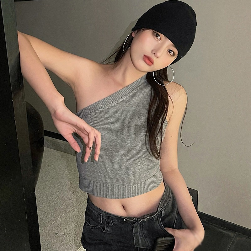 Áo Croptop Hai Dây Dệt Kim Màu Sắc Đơn Giản Dễ Phối Đồ Thời Trang Phong Cách Hàn Quốc