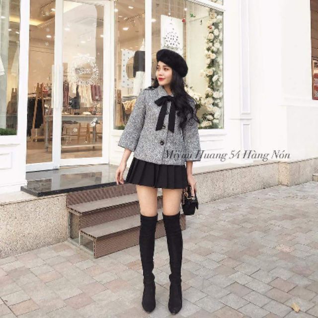 Áo dạ tay lỡ kèm nơ