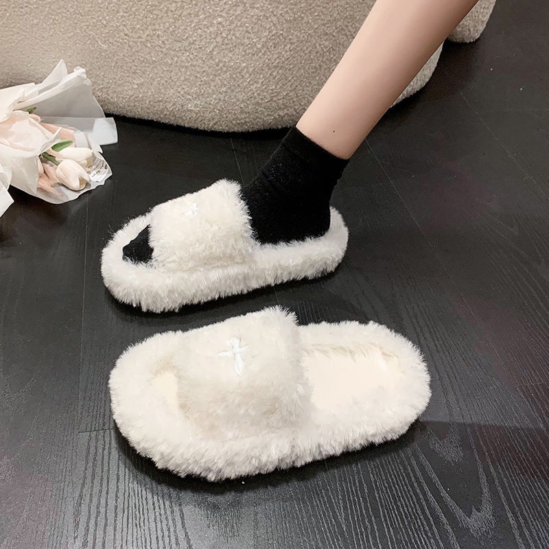 Dép Bông Đi Trong Nhà Đế Dày Chống Trượt Phong Cách Thu Đông Dễ Thương Cho Nữ