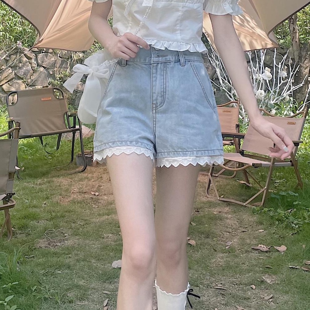 Quần Short Denim Lưng Cao Ống Rộng Thời Trang Mùa Hè Dành Cho Nữ