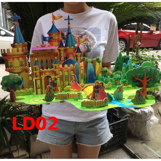 Lâu đài công chúa tranh ghép 3D giấy mesh