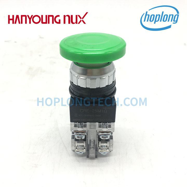 CRE-25M1G Nút dừng khẩn Hanyoung phi 25 không đèn màu xanh lá
