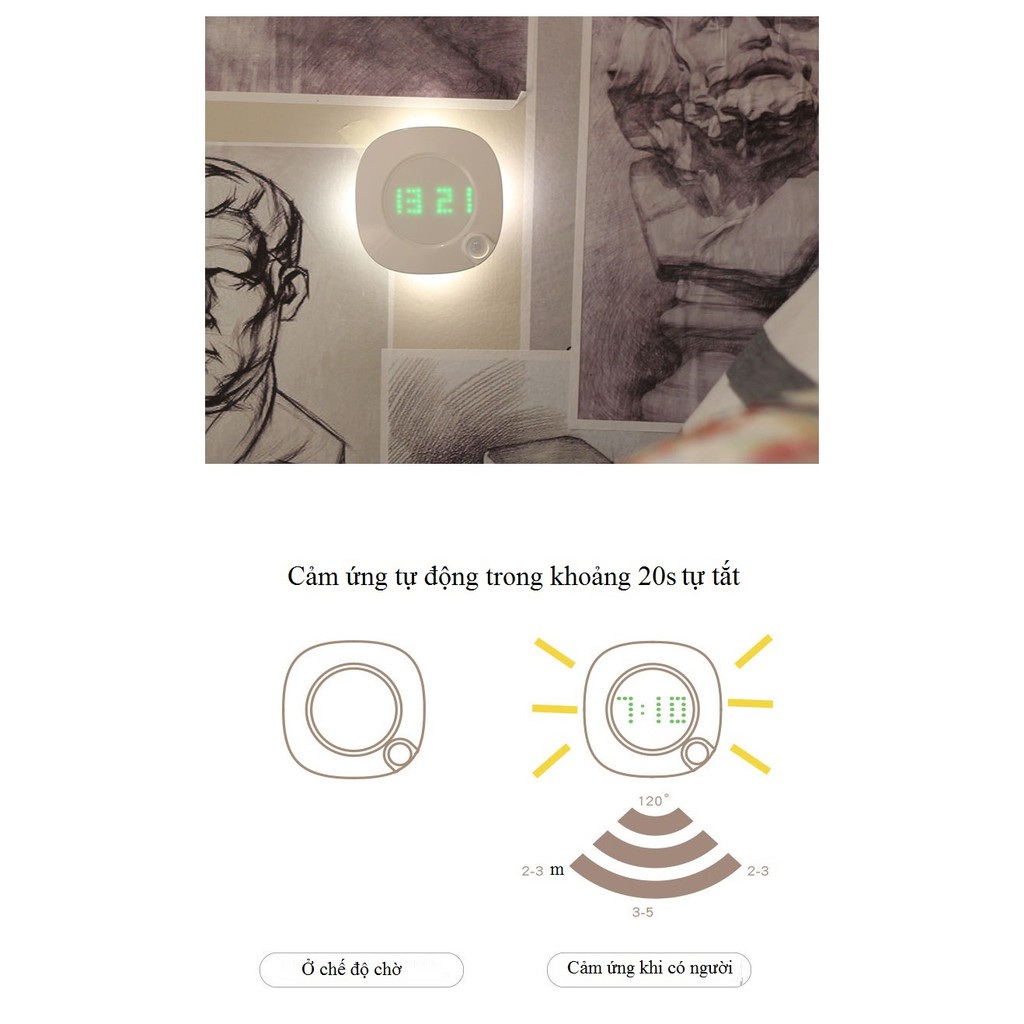 Đèn Led❤️FREESHIP❤️Đèn Led Cảm Biến Thông Minh Điều Chỉnh Độ Sáng Có Đồng Hồ