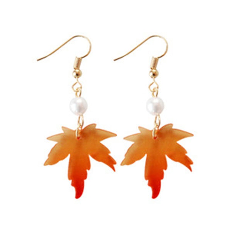 Bông Tai Dáng Dài Hình Chiếc Lá Phong Thời Trang Mùa Thu Cho Nữ