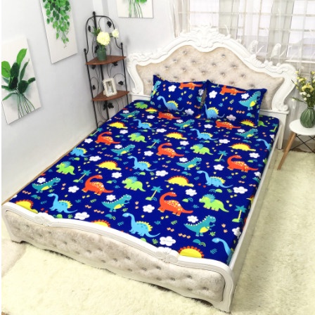 Free ship Bộ ga gối 3 món poly 1m2,1m4,1m5,1m6,1m8 mẫu khủng long xanh