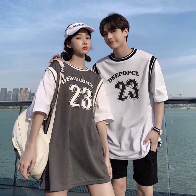 Áo thun tay lỡ form thụng Unisex, Áo phông phối tay số 23 dáng rộng