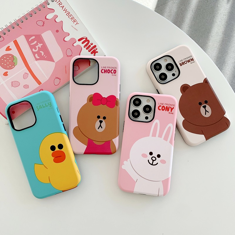 LINE FRIENDS Ốp điện thoại hai lớp chống sốc hình gấu BROWN CONY SALLY CHOCO 2 trong 1 cho iPhone 13 Pro Max 13 13 Pro