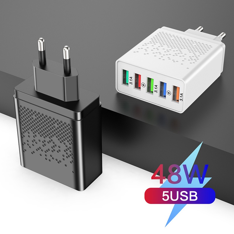 Cốc Sạc Nhanh 5 Cổng USB QC 3.0 48W 5 Cổng EU/US cho IP