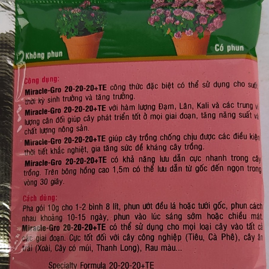 Combo bộ ba Phân Bón Lá Miracle - Gro (30-10-10) - (15-30-15) - (20-20-20), chuyên dùng cho hoa hồng, hoa lan