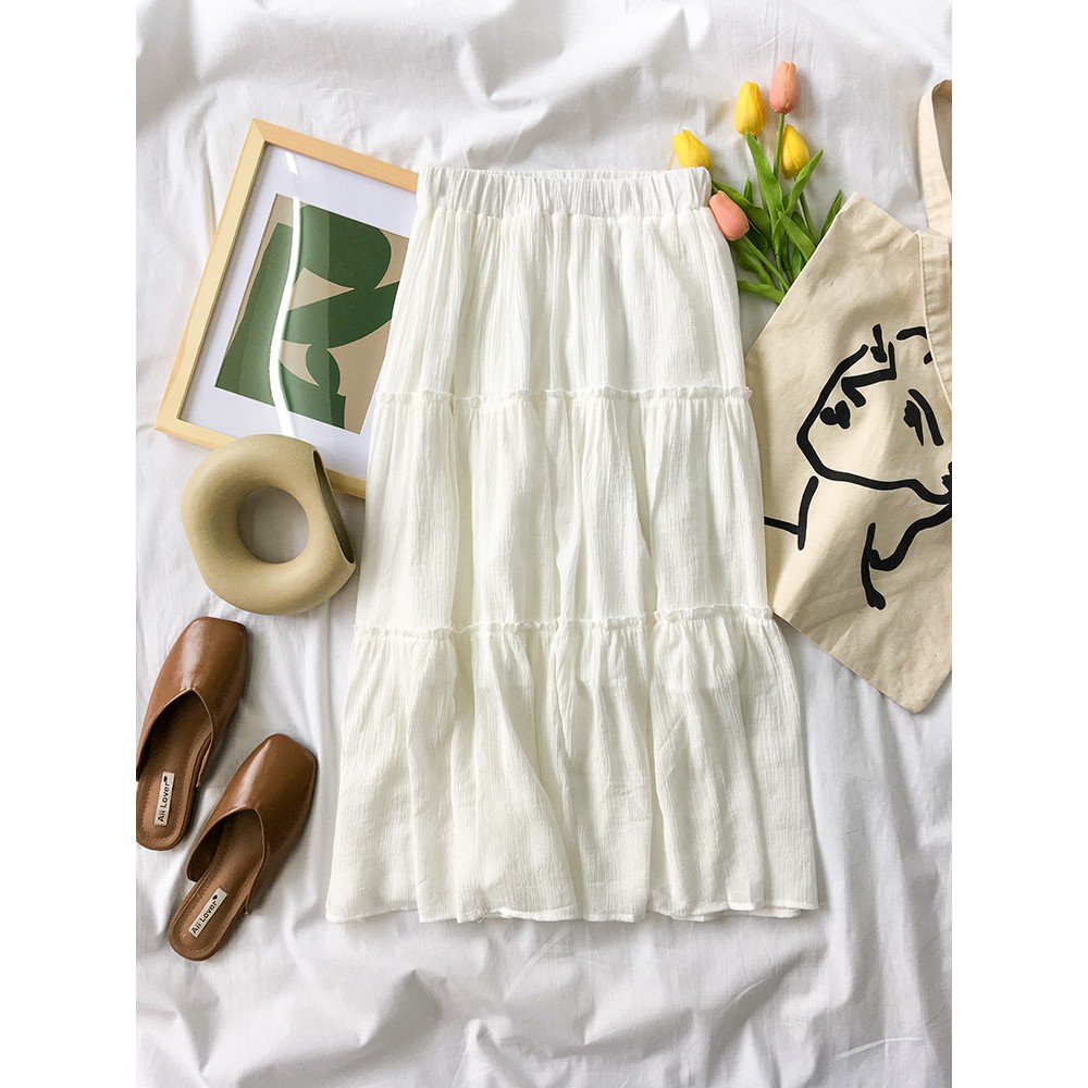 Chân váy trắng xòe dài Hàn Quốc chất mỏng nhẹ nhàng - Kèm ảnh thật | BigBuy360 - bigbuy360.vn