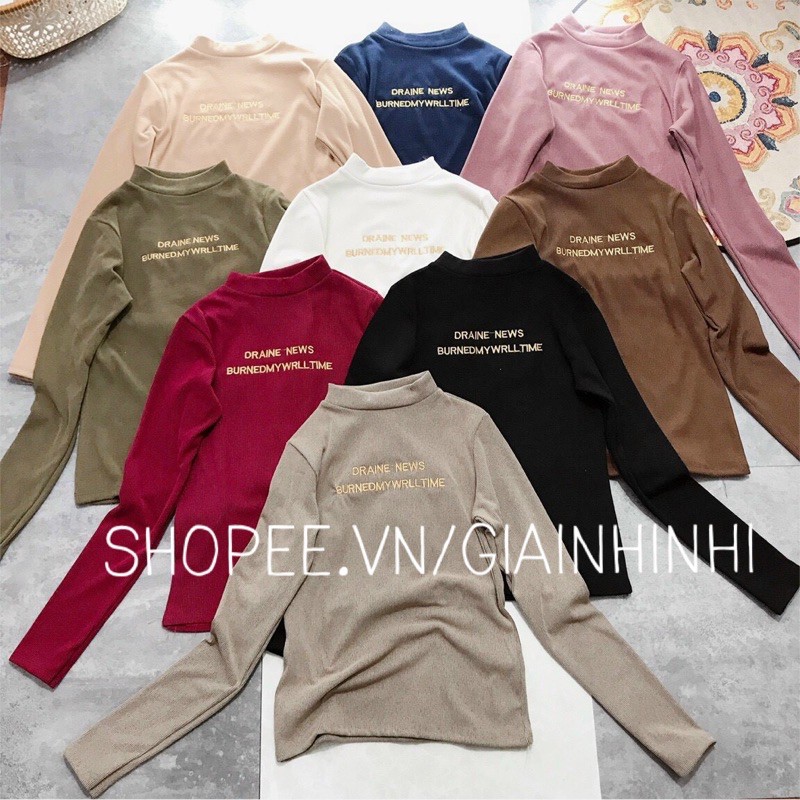 Áo tăm nhung cổ tròn thêu chữ dài tay, Áo phông dài tay cổ tròn vải thun tăm co giãn AT1412 - NhiNhi Shop | BigBuy360 - bigbuy360.vn