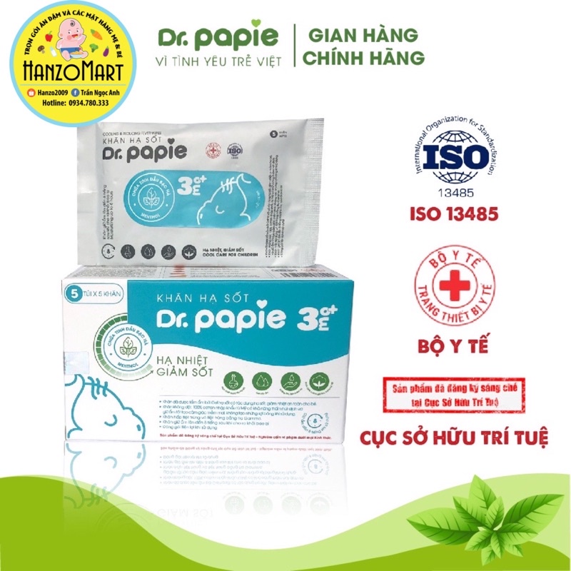 Khăn Lau Hạ Sốt Dr Papie 3+ Cho Bé Hạ Nhiệt Giảm Sốt Ngăn Ngừa Co Giật