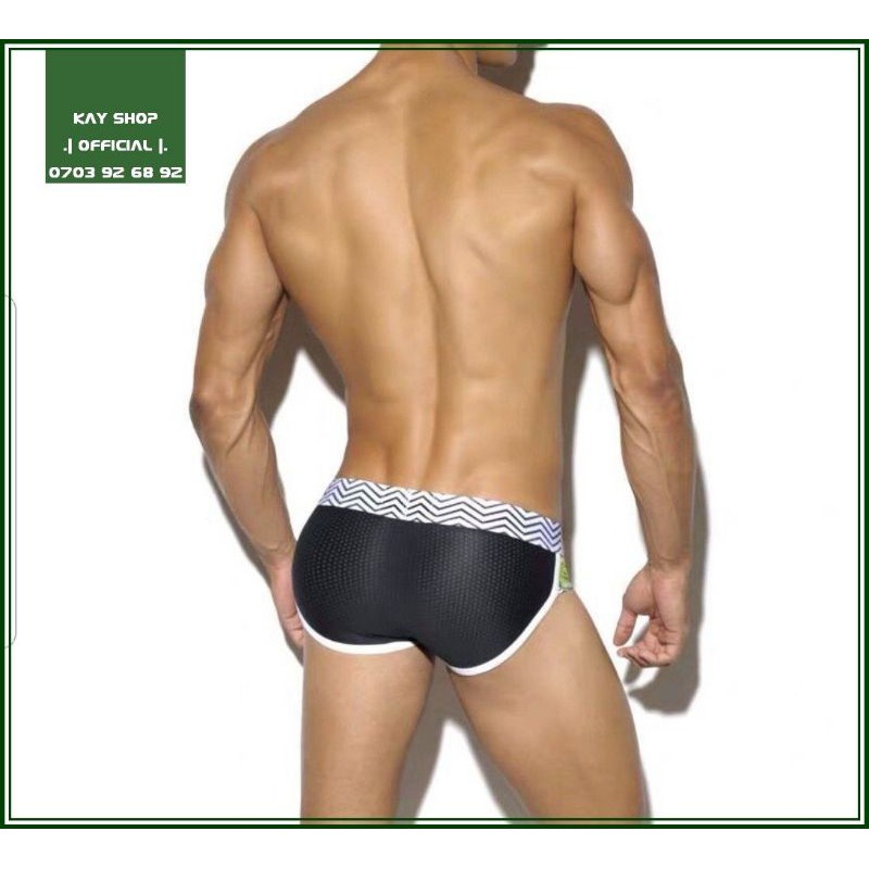[HOT SALE] Quần lót nam sexy ES thun nylon đục lỗ thoáng khí có viền - Quần sịp nam thiết kế bản lưng thun gợn sóng