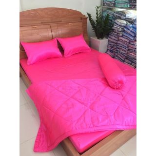 Trọn bộ 5 món chăn ga áo gối vải phi lụa trơn cao cấp