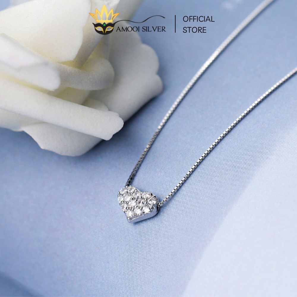 Dây Chuyền Bạc Cao Cấp S925 Mẫu Trái Tim Nạm Đá - Amooi Silver AD52